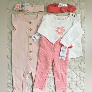 NEW Carter’s Baby Girl Clothes Set: Romper Shirt Pant Socks & Headband 6M
